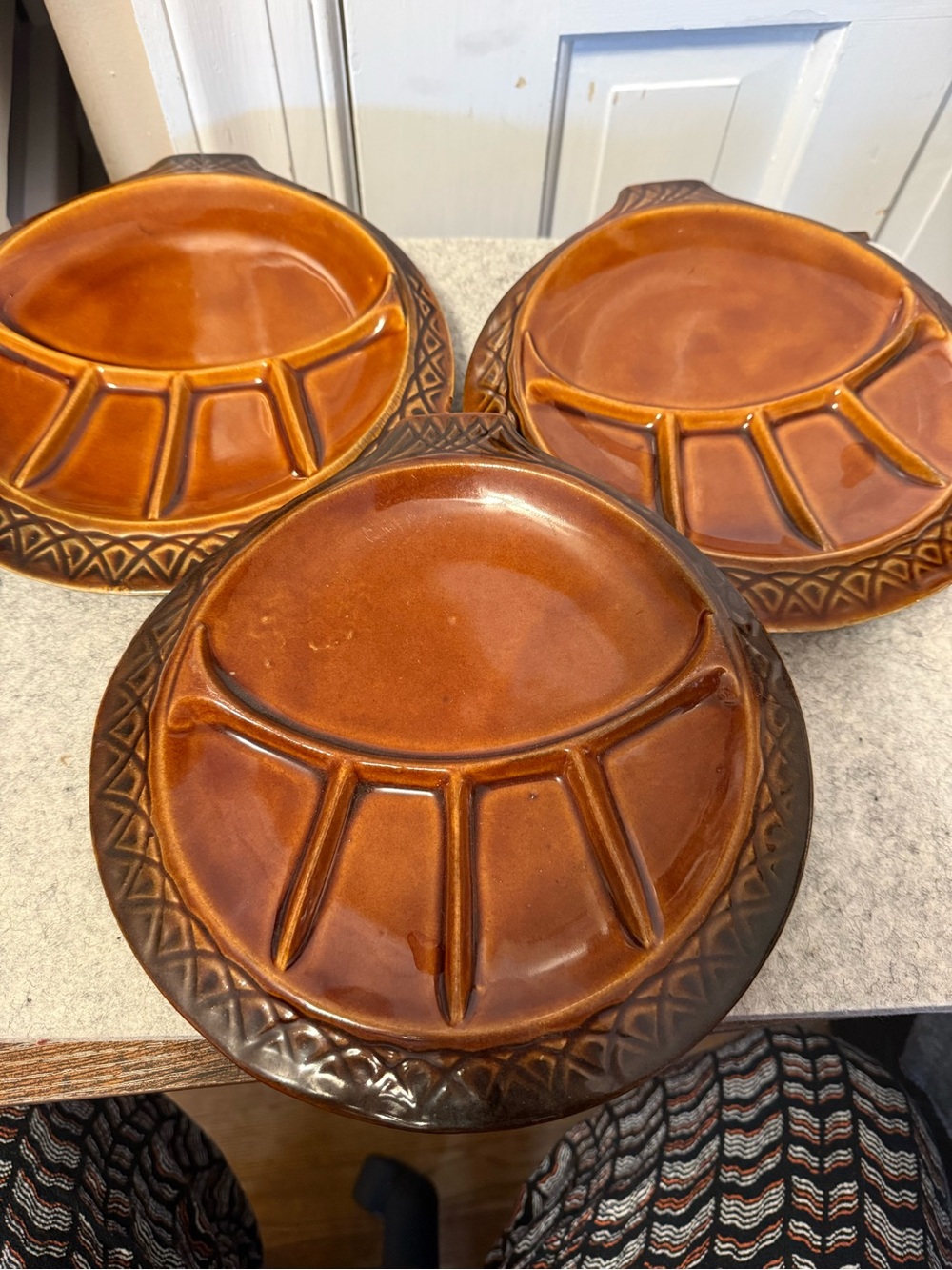 vintage McCoy "Parisienne" stoneware divided plates. Set of 3